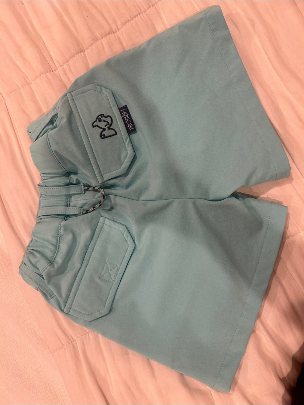 Kids Light Aqua Drawstring Board Shorts with Pocket Detail